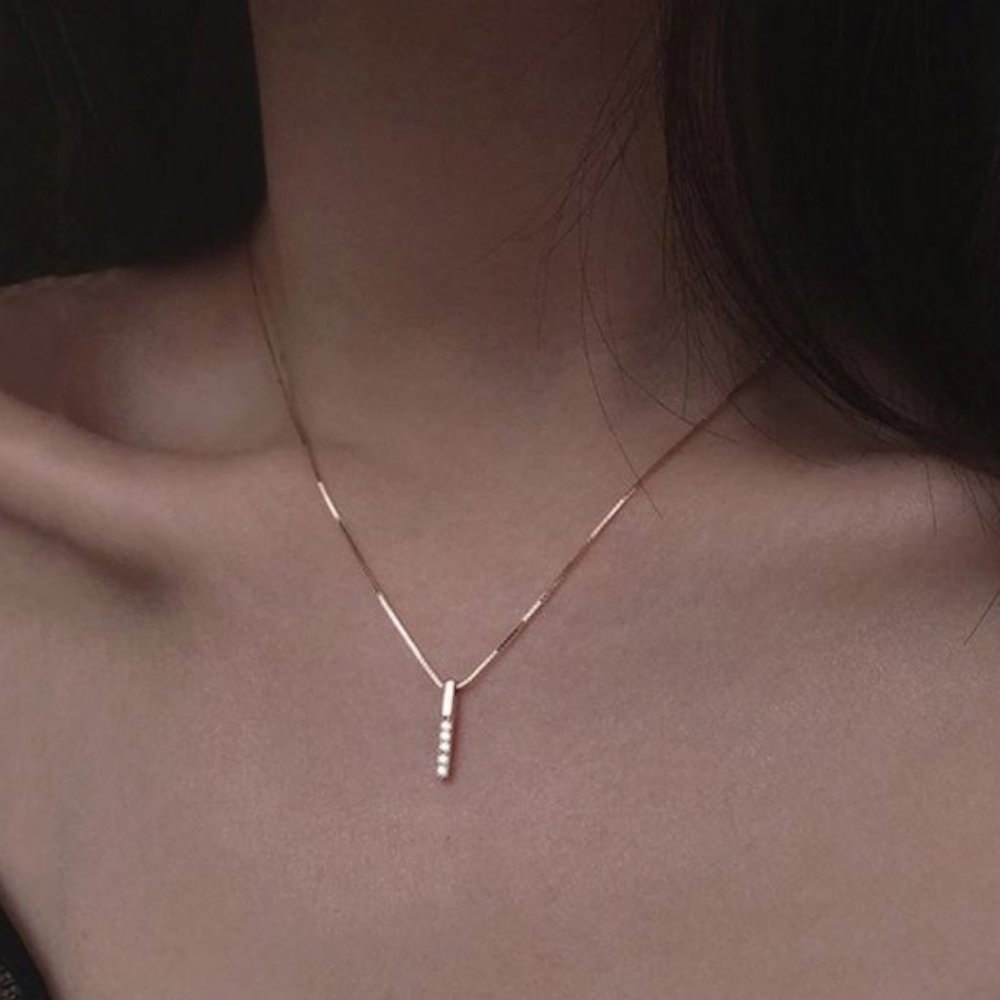 Gold Diamond Strip 925 Sterling Silver Necklace